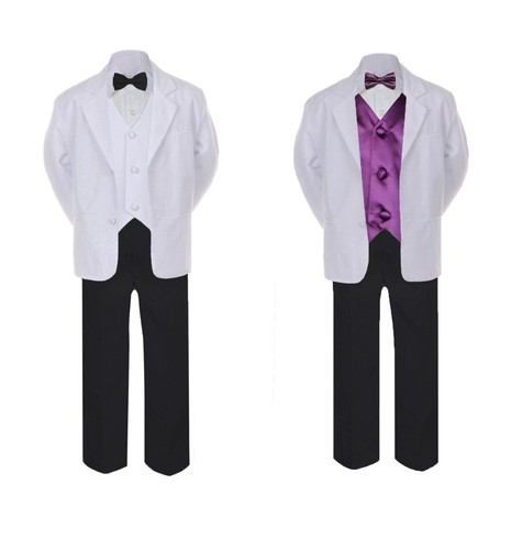 7pc Boy Teens Formal Black Pants & Bowtie White Suit Pick Bowtie & Vest 4T-20 - Picture 9 of 25