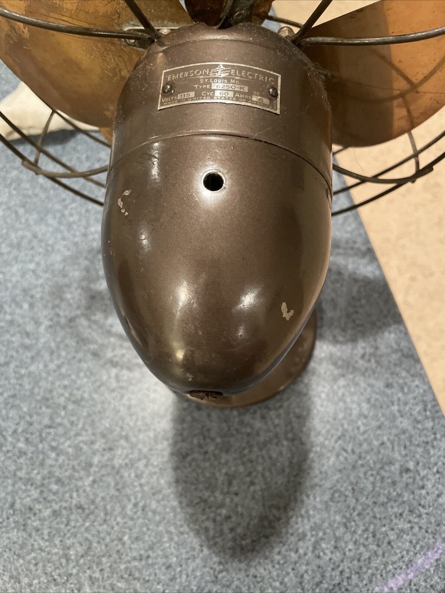 Antique Emerson Electric 6250-K Brass Blade Oscillating Desk Fan