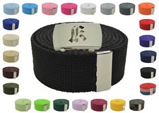 Canvas Military Web Belt  BIG "K" Silver Buckle 48, 54, 60, 72 Inches 25 Color