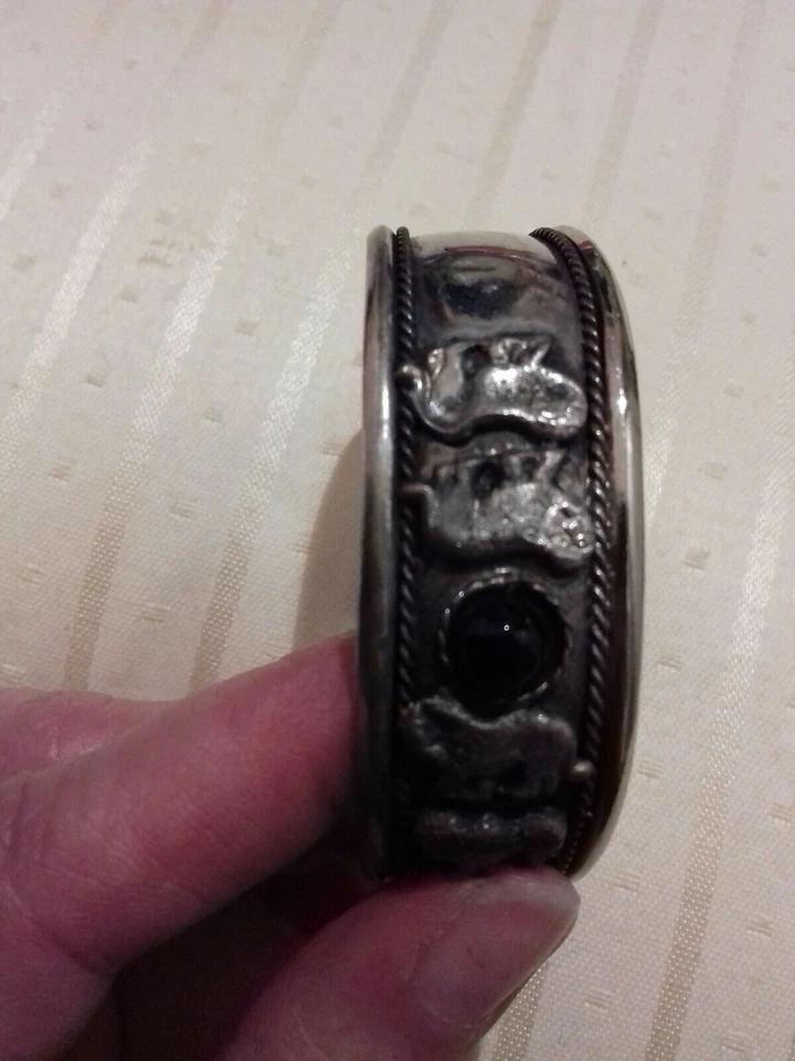 BRACCIALE DONNA ARGENTO INDIANO E ONICE MODA VINTAGE GIOIELLO ETNICO - Immagine 3 di 4