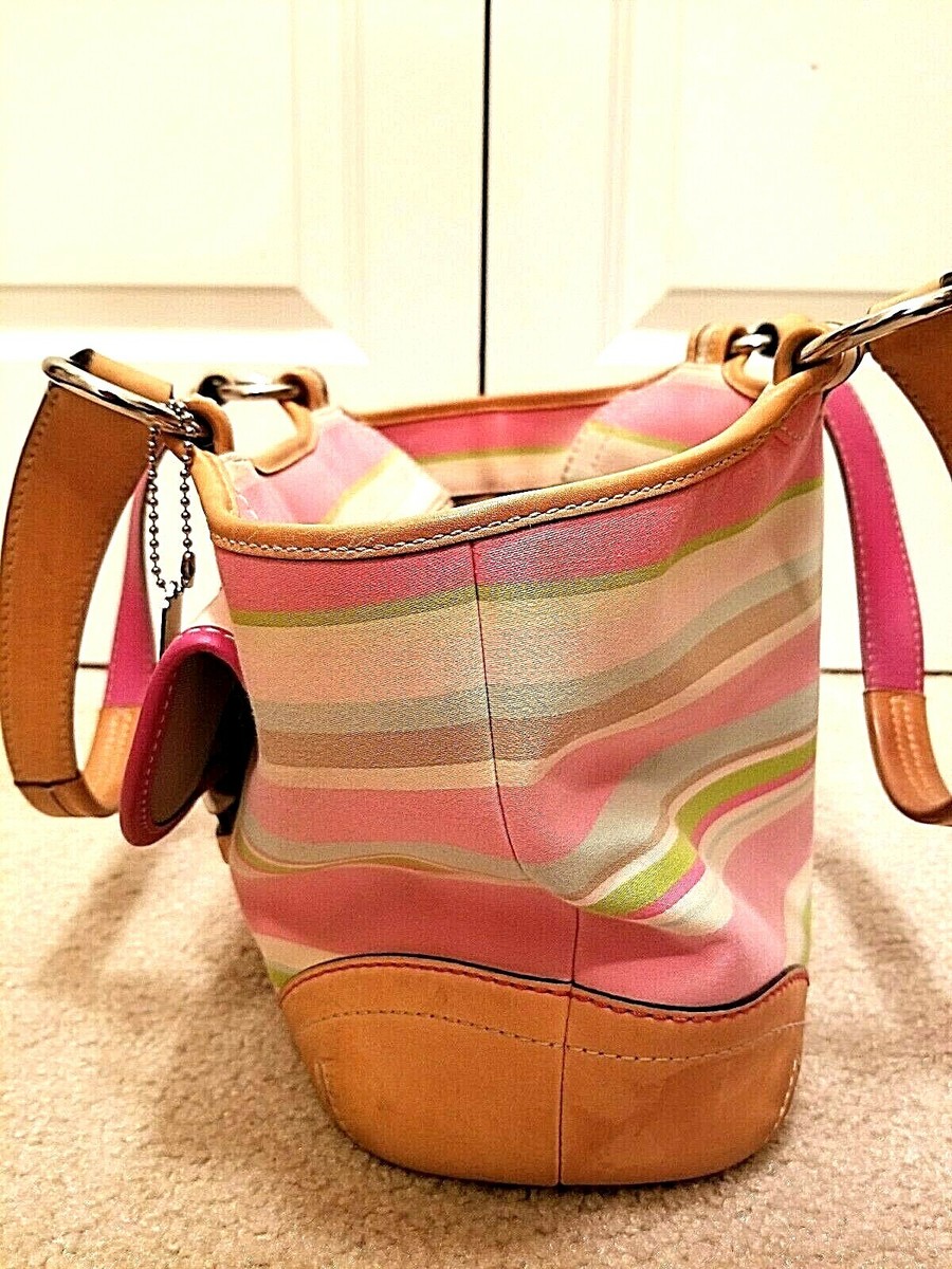 Coach Hampton Pink Multi-color Stripe Tote w/ Flap Front and