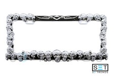 Black Metal Chrome Skull License Plate Tag Frame Holder Car Truck Suv