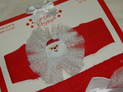 twins NWT Baby Girls 0-6 Months SANTA DIAPER COVER AND Headband