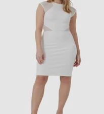 $158 French Connection Women's White Viven Mesh Inset Body-Con Dress Size US 12