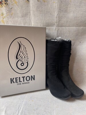Kelton schwarz Wildleder Schuhe lange Stiefel Plateau Gr. 38 Damen