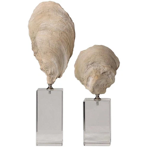 Uttermost Oyster 2-Piece Resin and Crystal Shell Sculpture Set in Aged Ivory - Picture 3 of 7