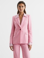 Reiss Womens Blair Single Breasted Wool Blend Pink Blazer Jacket In Uk Size 14