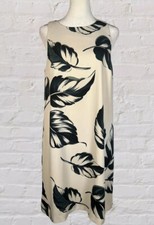 Ann Taylor Loft Size  6 Ivory Charcoal Blue Floral A-Line Dress Fully Lined