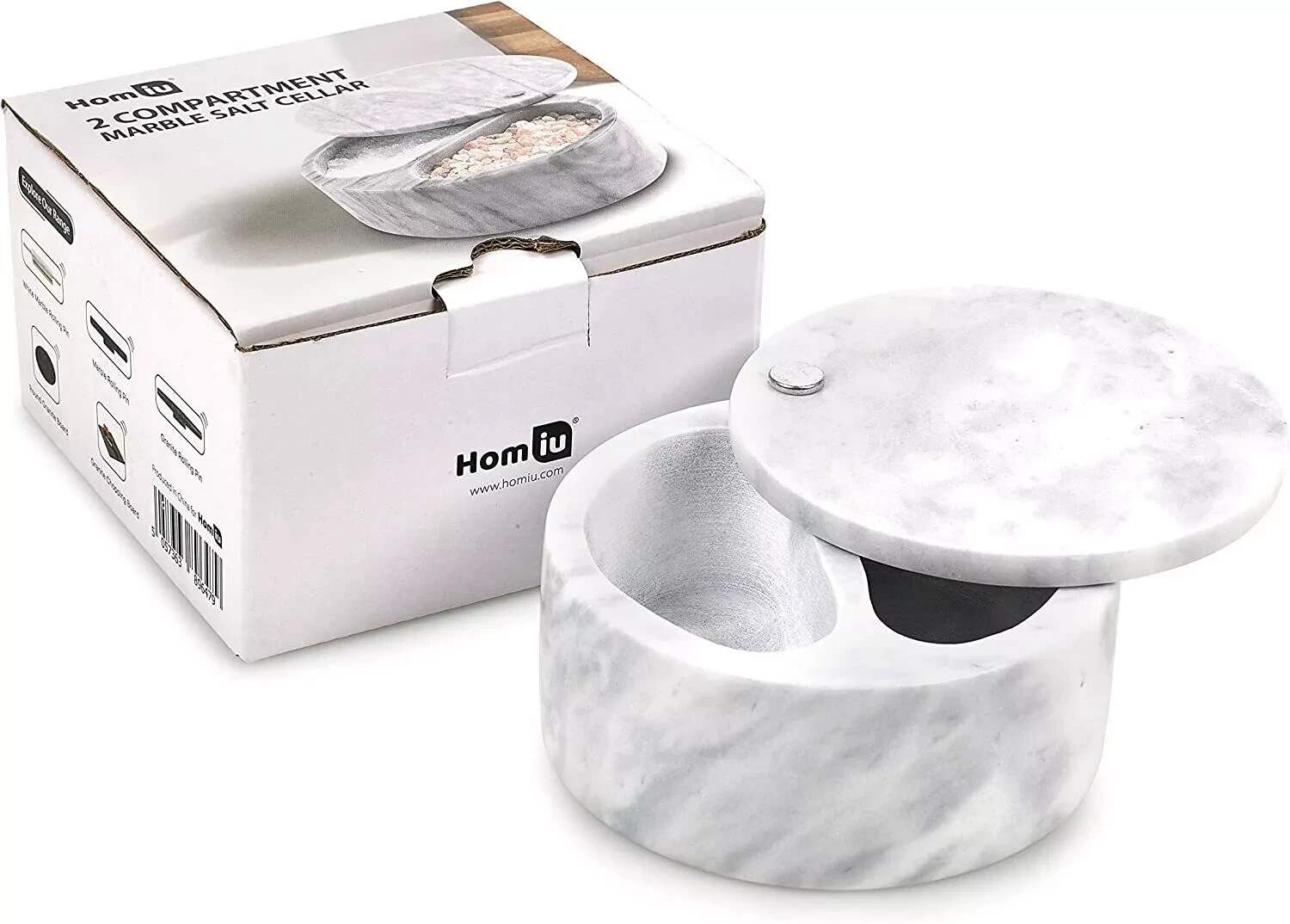 Salt Cellar Marble 2 Compartment Homiu with Swivel Top Storage Kitchen Cooking