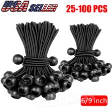 25-100PCS 6" 9" Black Ball Bungee Bungie Cord Canopy Tarp Tie Heavy Downs Straps