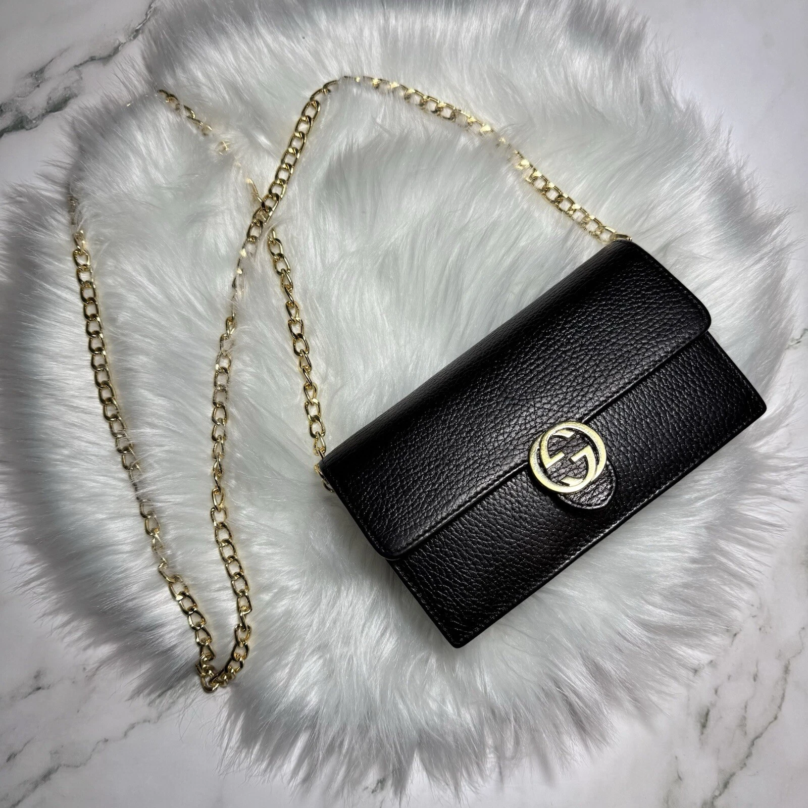 gucci sac à emboîtement GG cuir NOIR chaîne bandoulière portefeuille mini sac