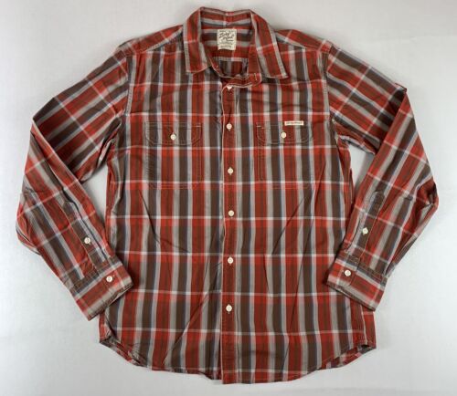 Lucky Brand Western Shirt Mens Medium Red Plaid LongSleeve Button Up Cotton - Photo 1/6