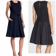 Eliza J Eyelet Pleated A-Line Popover Dress BOHO STYLE Black SIZE 8 
