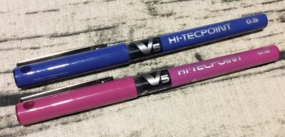 2x Dark Red Blue Black Pilot V5 Pens Hi-Tecpoint Extra Fine 0.5 Ink Rollerball