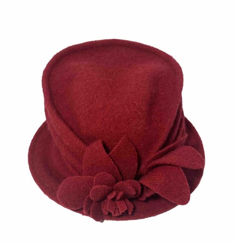 Vintage Cloche Hat Knockout Red Downtown Abbey Vibe Floral Nape Wool Blend 1980s - Picture 8 of 10
