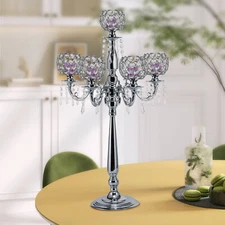 Crystal Candle Holders for Wedding Home Decration 5 Arms Silver Candelabra
