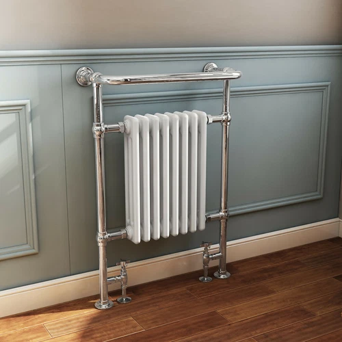 Bathroom Traditional Column Heated Towel Rail Radiator 952 x 659mm Chrome White