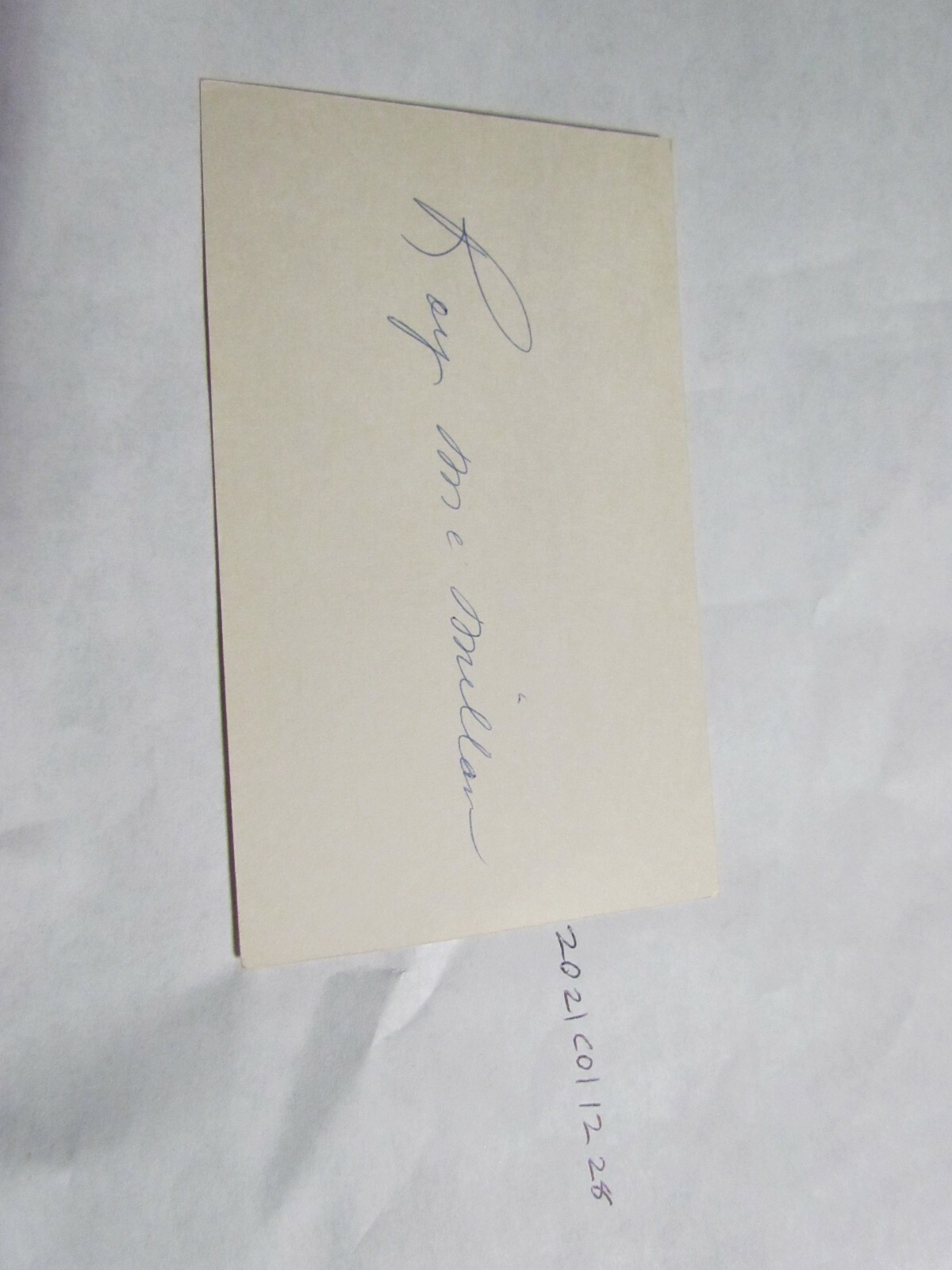 Roy McMillan Signed Index Card Beckett Pre Certified 2 