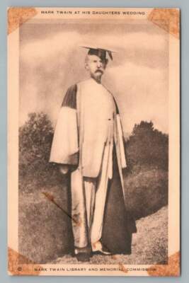 Mark Twain at Daughter's Wedding (?) w Graduation Cap & Gown~Vintage PC  1950s | eBay