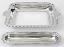 Holland Boone Pewter Casserole Dish Pyrex Holder (For 9x13 Dish) & Serving Tray