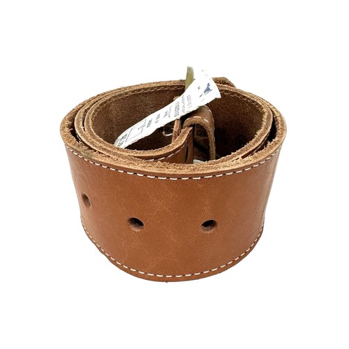 Brave 1992 Brown Italian Leather Belt Men Large Gold Tone Buckle Cognac VTG Brave 1992 Brown Leather Wide Belt With Solid Metal  main image 2