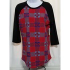 Lularoe Randy Women's Small Top Baseball Sleeves Red Blue Block Design