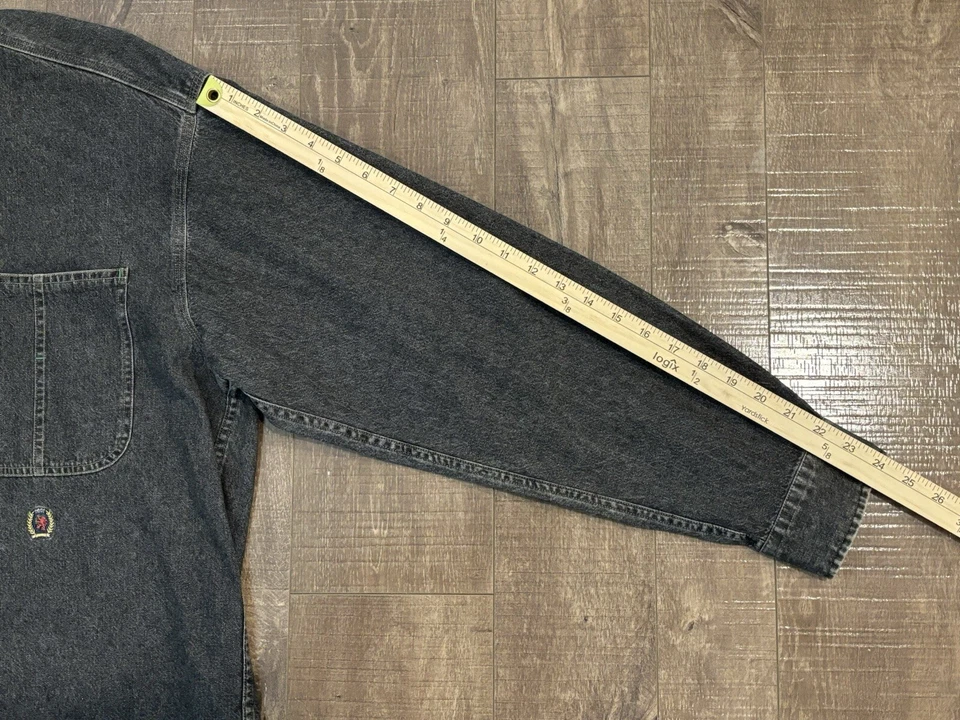 Camisa jeans masculina Tommy Jeans tamanho G cinza escuro metal botões de pressão Western E3 - Imagem 3 de 4