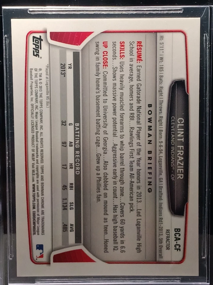 2013 Bowman Chrome Clint Frazier Refractor Prospect Auto #BCA-CF BGS 9.5 Auto 10 - Image 3 of 4