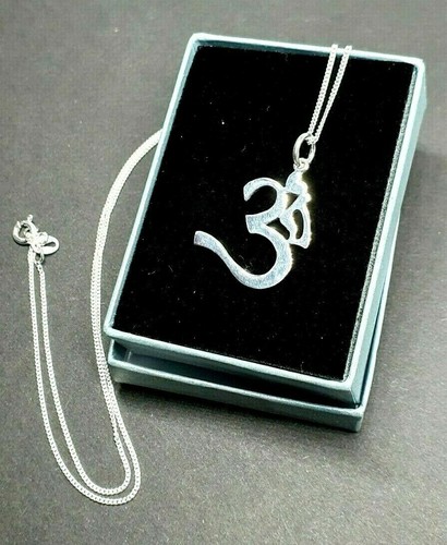 Om Necklace Pendant 925 Sterling Silver 18" Buddhist Jewellery Boxed Namaste - Picture 14 of 24