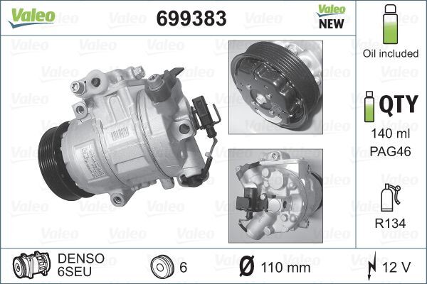 Valeo 699383 compresseur de climatisation d'origine pour berline et break