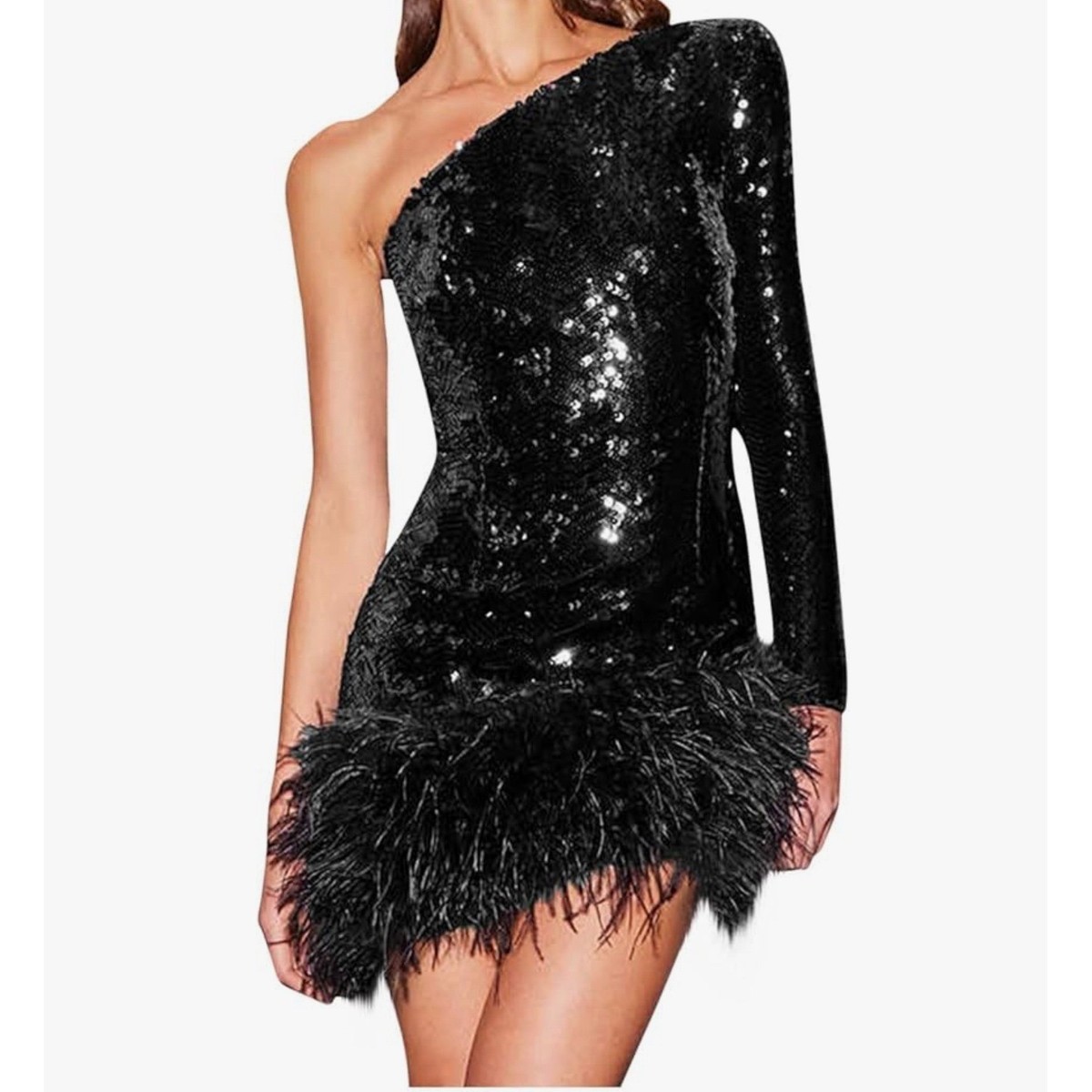 nadine merabi black sequin dress NADINE MERABI Valentina Black Dress 6