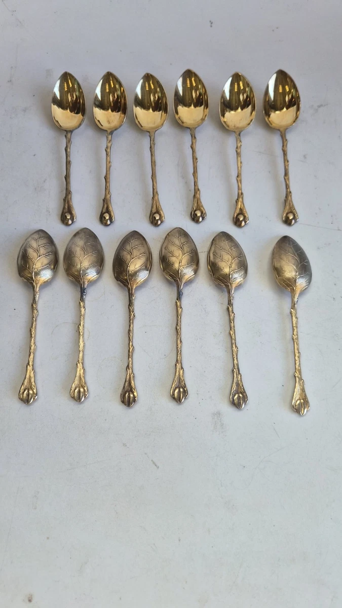 12 cuillères à café DEETJEN en métal argenté Doré modele Grain de Café L 10.5cm