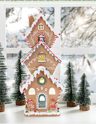 Glitzhome 18.5  Lighted Gingerbread House Christmas Table Decor Plug-In