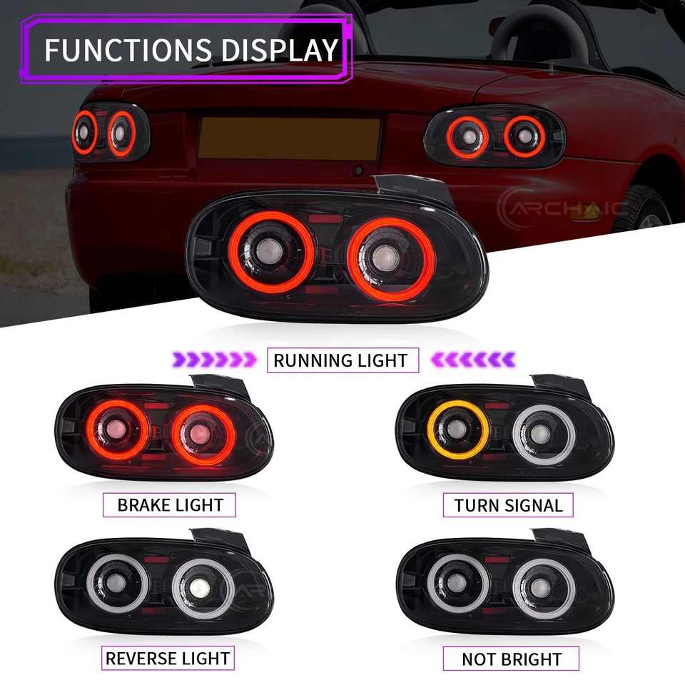 LED Tail Lights For Mazda MX-5 Miata NB 1998-2005,Rear Lamp w/Startup Animation - Image 2 of 4