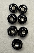 7 Vintage Art Deco Black Openwork Rhinestone Shank Buttons 1/2  Matching Set