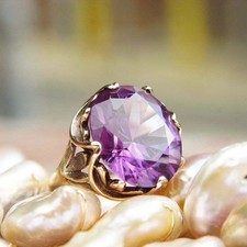 3Ct Round Cut Purple Amethyst Design Engagement Ring 14K Yellow Gold Finish