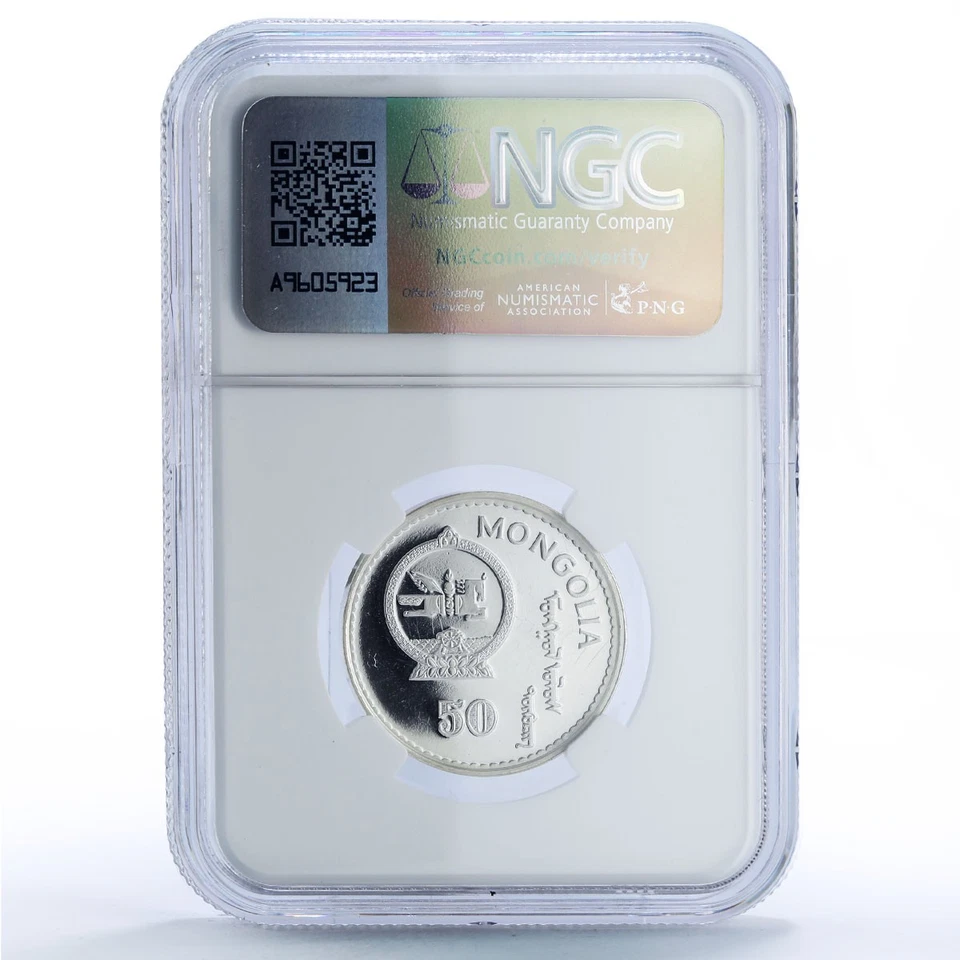 Mongolia 50 togrog Ugedei Khan History PF 68 NGC silver coin 1992 - Image 4 of 4