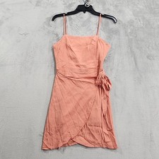Forever 21 Dress Womens S Pink Coral Wrap Tie Waist Square Neck Strappy Sundress