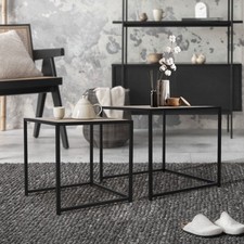 Lot 2x tables d'appoint chêne tables basse carré de salon 50x50x45cm/40x40x40 cm