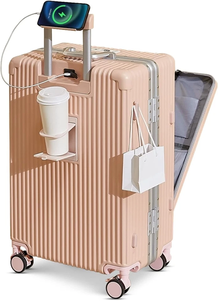 20" /24" Aluminum Framed Suitcase Carry-On Luggage w/ USB Port, Cup&Phone Holder - Image 3 of 4