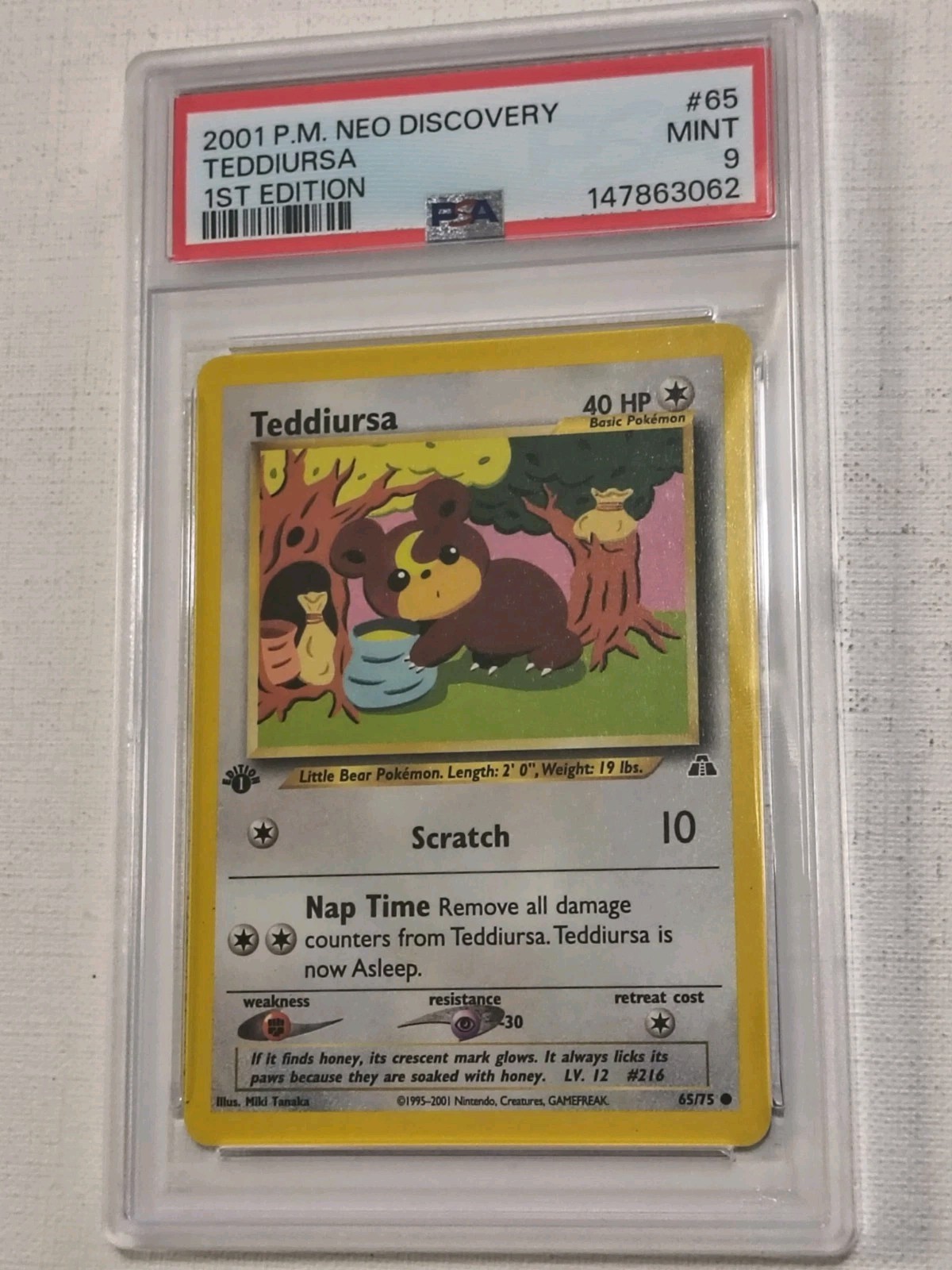 2001 POKEMON NEO DISCOVERY 1ST EDITION #65 TEDDIURSA PSA 9