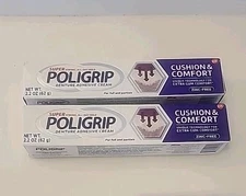 2 Pack Super Poligrip Cushion & Comfort Denture Adhesive Cream 2.2 Oz