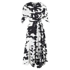 Alexander Mcqueen Printed Midi Twisted Waist Dress In Cotton Women Multi Size