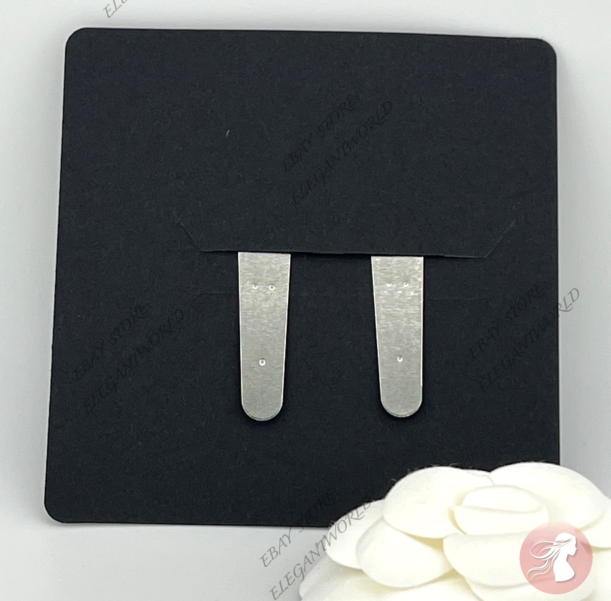 DIOR Hair Clip Set Black Silver Metal Plastic L 2.5