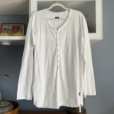 L.G.B. Le Grand Bleu Japan White Button Henley Shirt Top Crinkle
