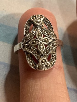 Vintage Style Sterling Silver Filigree Ring Art Deco Style JIG Maker's Mark