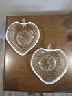 TWO Hocking Hobnail Opalescent Moonstone Glass Handle Candy Dish Leaf Heart