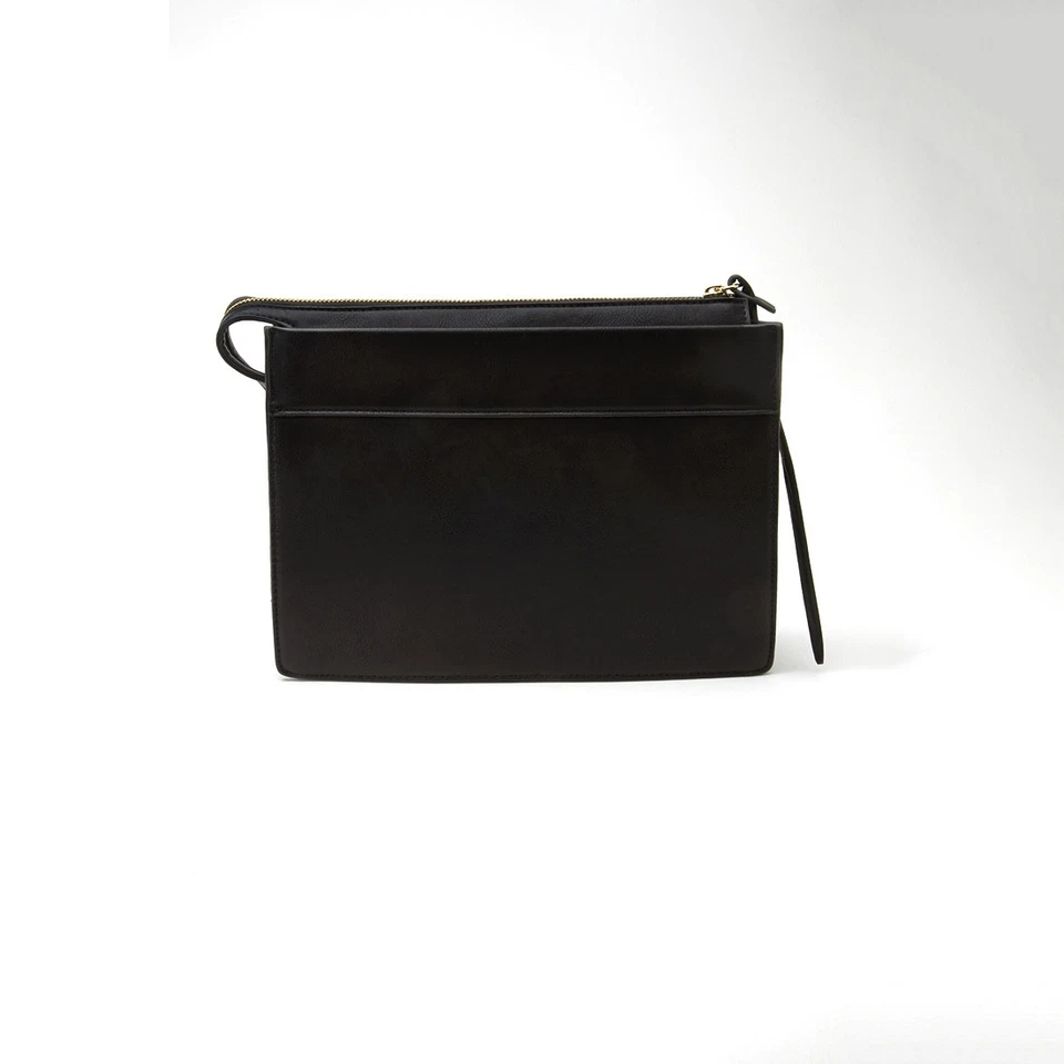 Bolso sin asas Forever 21 de cuero sintético monedero grande con cremallera superior negro Foto 3 de 4