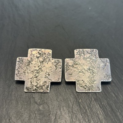 Jan Loco Apache Handmade Sterling Silver Loco Earrings Cross Vintage 13