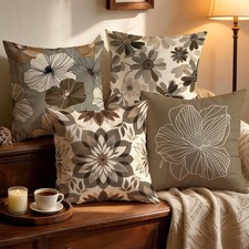 Rustic Neutral Boho Floral Throw Pillow Covers 18x18 Inch Set of 4